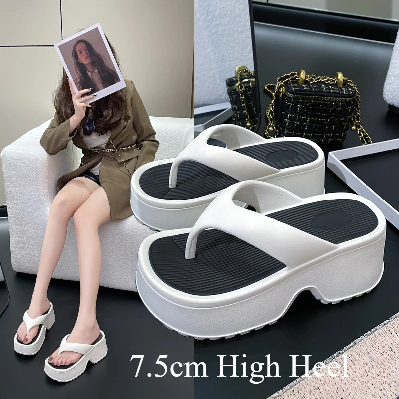 Женские тапочки на толстой подошве 7 5 см цвета в ассортименте