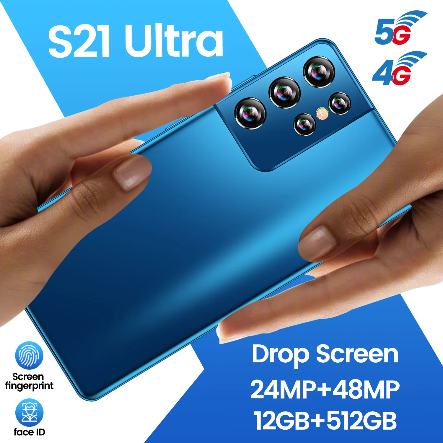 Global version S21Ultra 6.1Inch 6+128GB MTK6889 24+48MP 5000mAH 1440*3200 Smartphone Android Unlocked HD+Fullscreen Cellphone