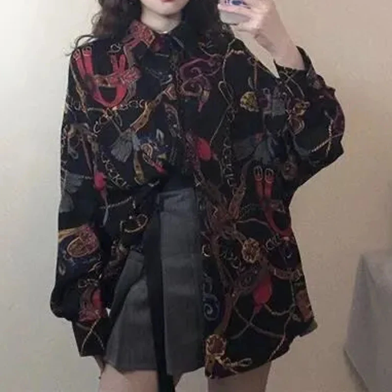 Женская рубашка с длинным рукавом и принтом в стиле Харадзюку | одежда