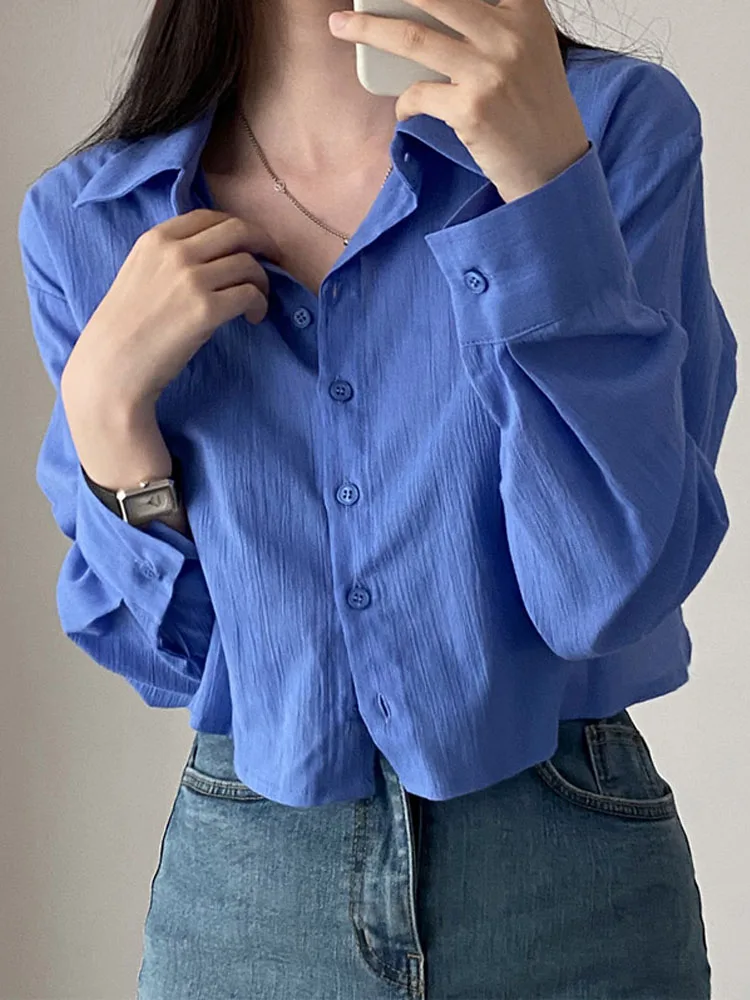 Летняя женская повседневная рубашка летняя однотонная с лацканами на спине
