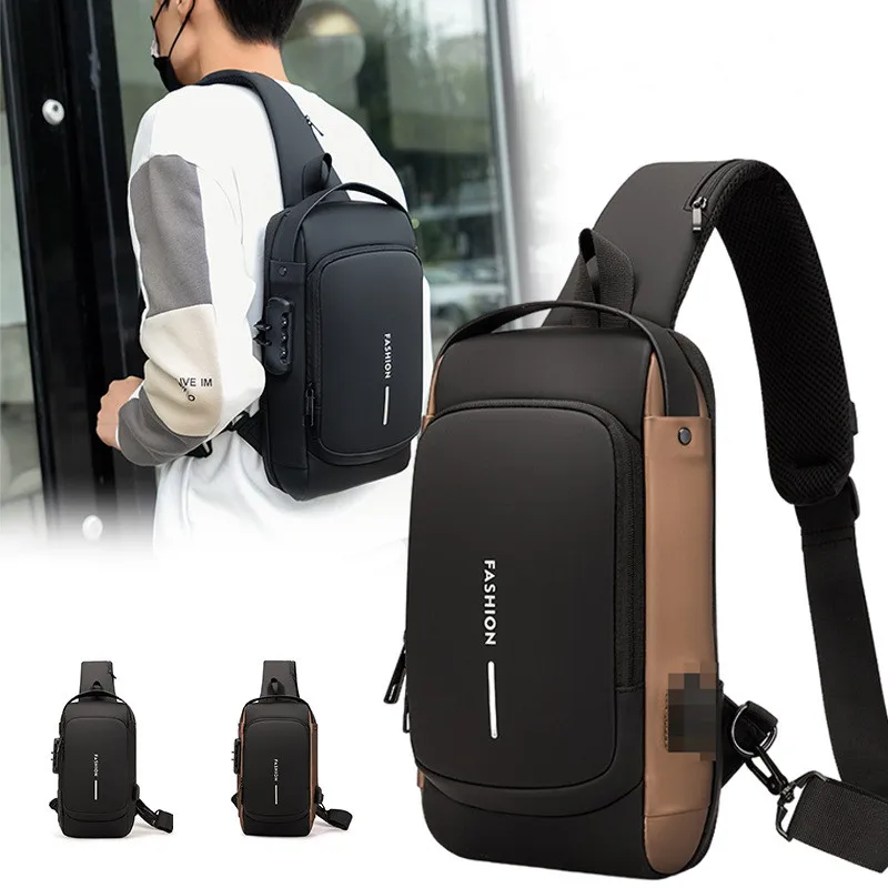 Men's Waterproof USB Crossbody Bag Password Lock Anti-theft Shoulder Sling Bags Multifunction Travel Messenger Chest Pack Bolsas