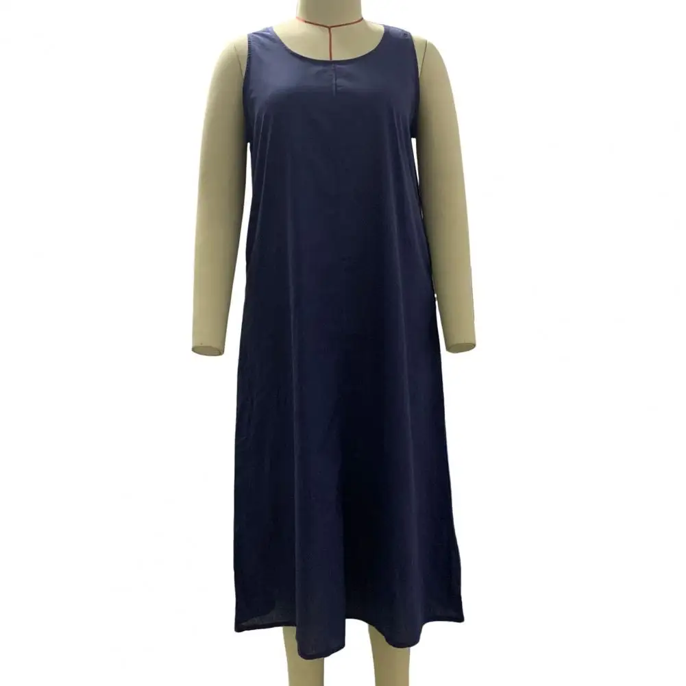 

Vest Dress Popular Anti-pilling Thin O-Neck Sleeveless Loose Casual Beach Sundress for Daily Wear Baggy Dress Beach Sundress