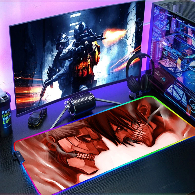 

Attack on Titan Gamer Keyboard Pad Mousepad Anime Desk Protector Backlit Mat Mouse Gaming Pc Accessories Xxl Large Rgb Extended