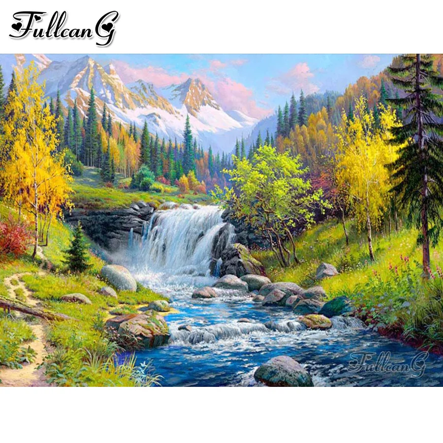 

diamond painting natural scenery river boat rhinestone embroidery snow mountain 5d mosaic cross stitch kits sea animals AA3388