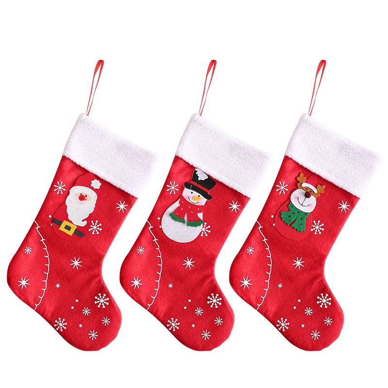 

New Year Christmas Socks Children's Candy Bag Fabric Christmas Socks Gift Snowman Deer Pocket Hanging Christmas Tree Ornaments