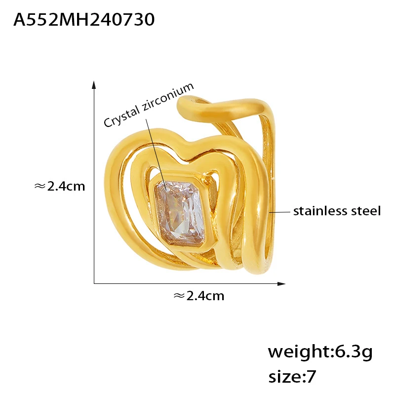 Женское кольцо из нержавеющей стали с позолотой и белым стеклом