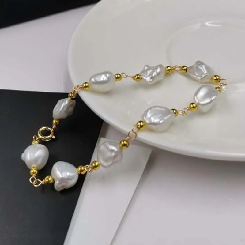 

14KGF 8-9mm natural rare pearl golden chain bracelet 18-19cm