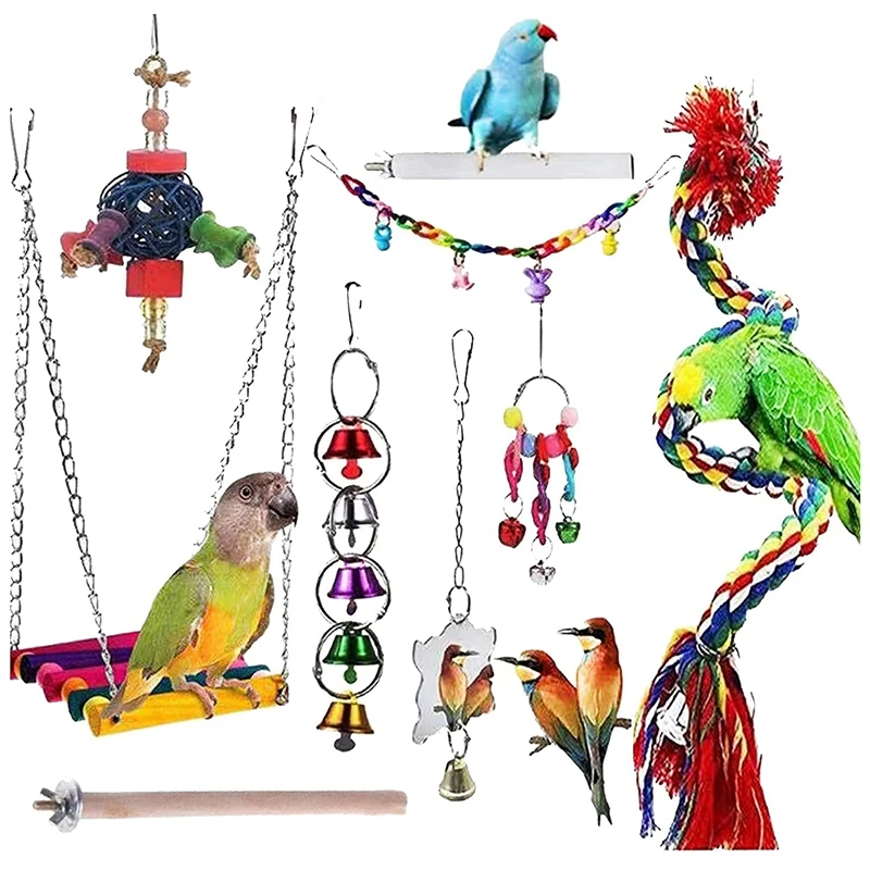 

HOT-Bird Toys Parrot Chewing Toys Bird Cage Accessories Newly Upgraded Rope Bungee Bird Toys For Small Parakeets