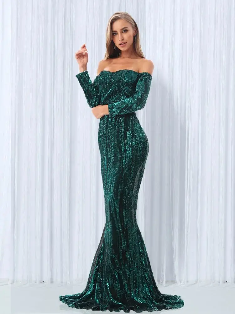 Женское вечернее платье-русалка Бордовое платье макси с вырезом лодочкой