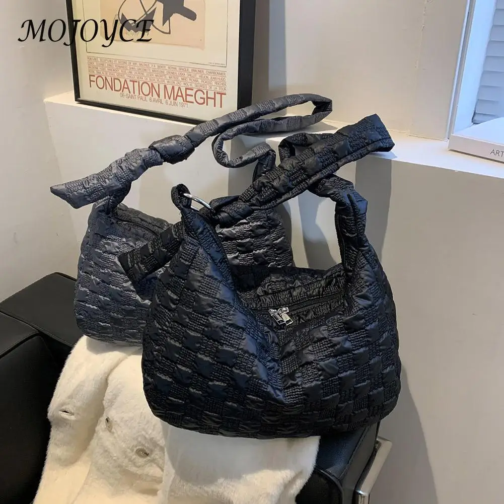 

Women Shoulder Bag Women Solid Color Lattice Messenger Bag Cotton Padded Fashion Ladies Handbag for Shopping Traveling