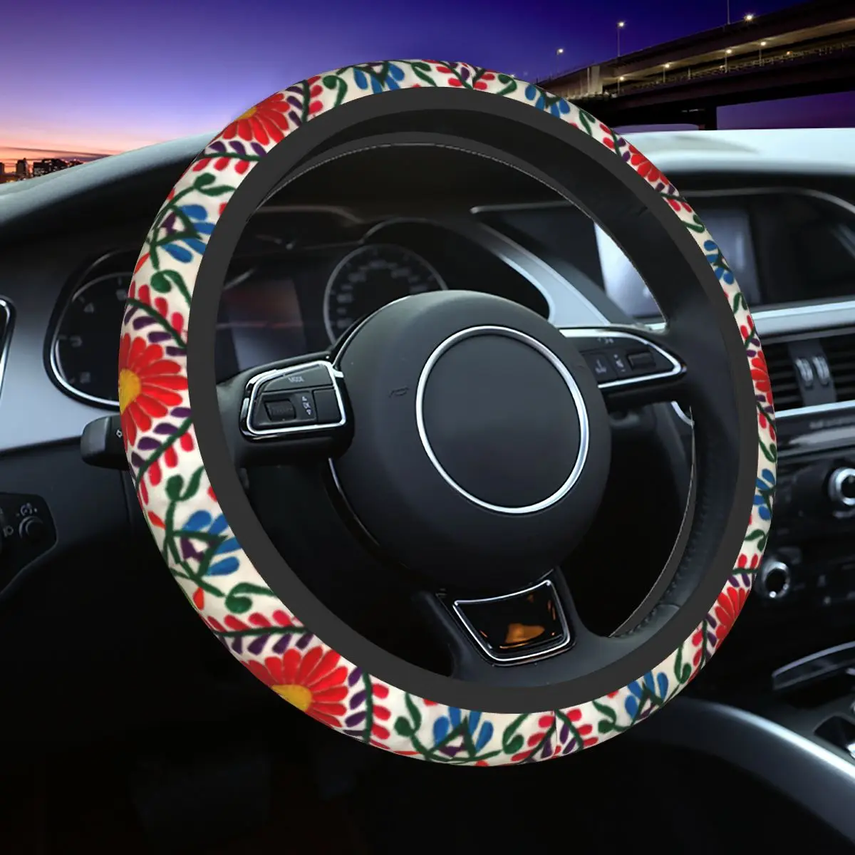

Mexican Flowers Universal Steering Wheel Cover Fit for Truck Car Steering Wheel Protector 15 Inch 37-38cm Auto Accessories