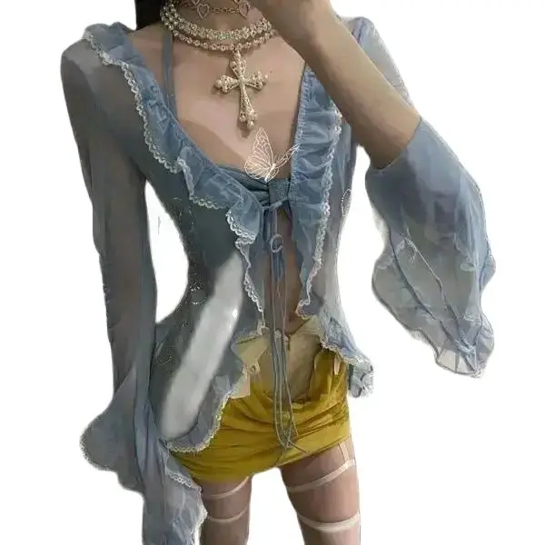 Дизайнерская Солнцезащитная рубашка с оборками новая летняя нишевая во