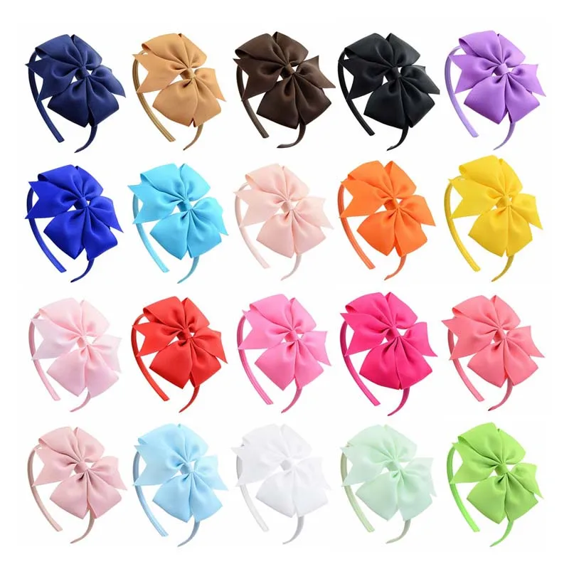 

20 Colors Grosgrain Ribbon Bows Headband For Baby Girls Solid Color Elastic Children Hair Hoop Handmade Bowknot Infant Hairband