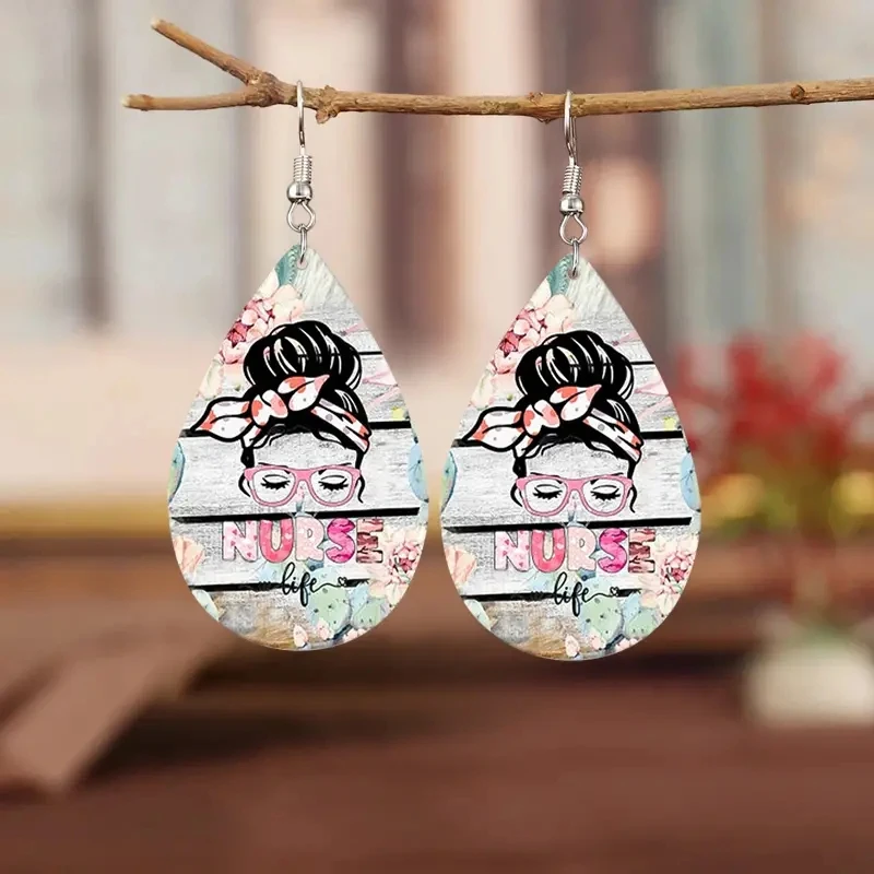 

1Pair Bohemian Fashion Style PU Leather Droplet Earrings Print Men's and Women's Daily Wear Ear Jewelry Creative Personalized Gi
