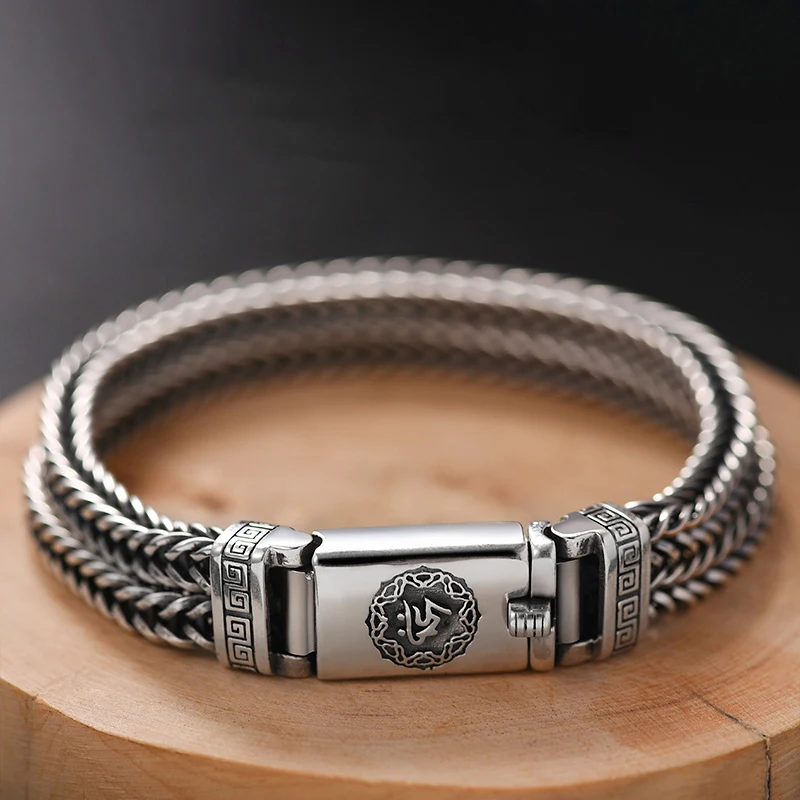 

New Hand-Woven Silver Men's Bracelet Fashion Trend Personality Chinese Style Retro Creative Thai Silver Jewelry Accessories