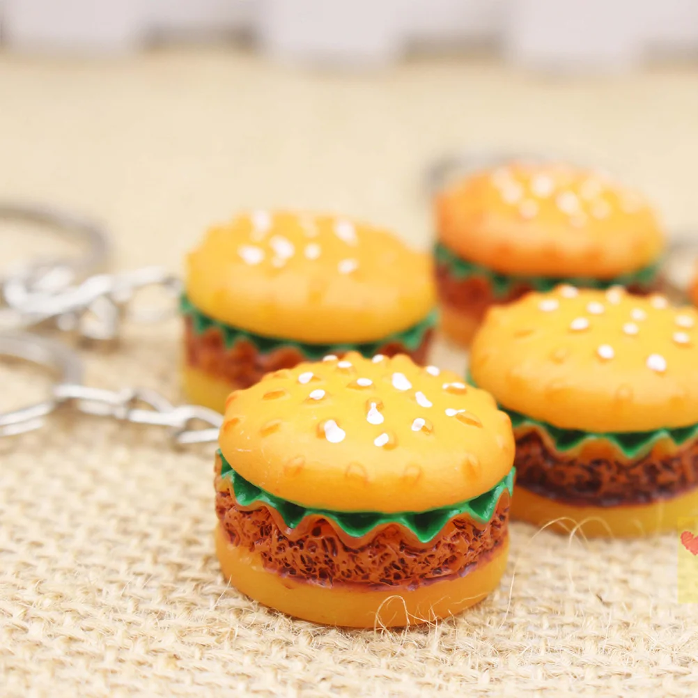 

6 PCS Backpack Ornament Car Key Fob Mini Food Keychain Ring Keychain Hamburger Keychain Personality Bag Keychain Food Keyring