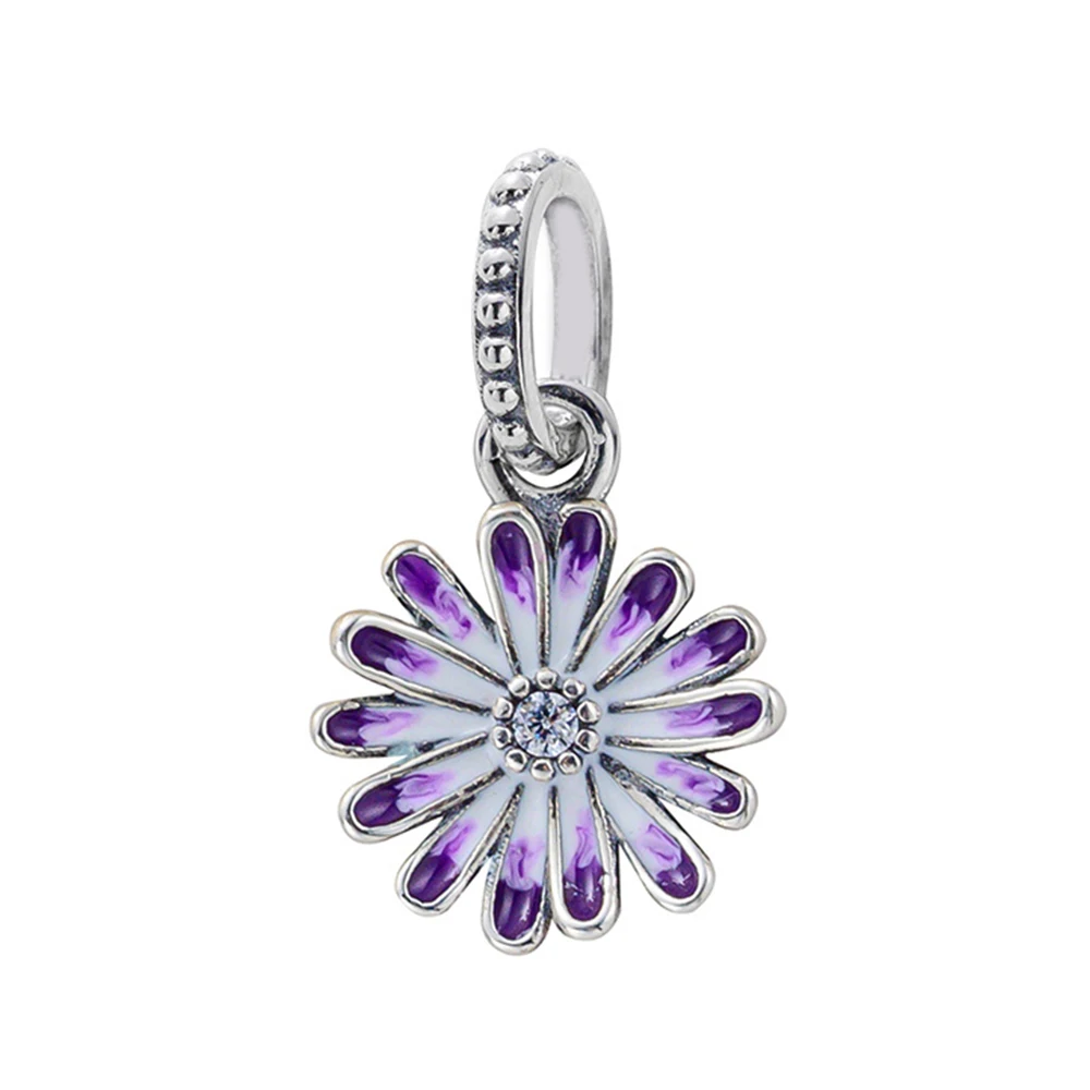 

Fits Pandora 925 Sterling Silver Purple Daisy Silver Plated Pendant Elegance DIY Accessories gift for Women