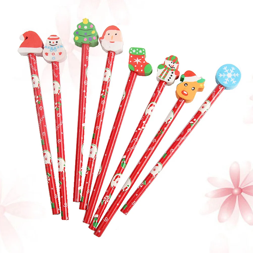 

24pcs Christmas Pencils& Erasers Set Assorted Christmas Novelty Cartoon Designs Party Favor School Supplies Christmas Gift For