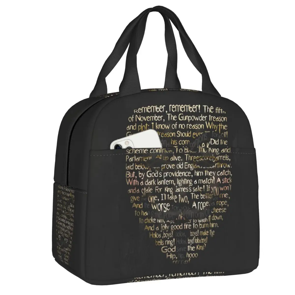 

Custom V For Vendetta Word Art Lunch Bag Men Women Thermal Cooler Insulated Lunch Box for Student School