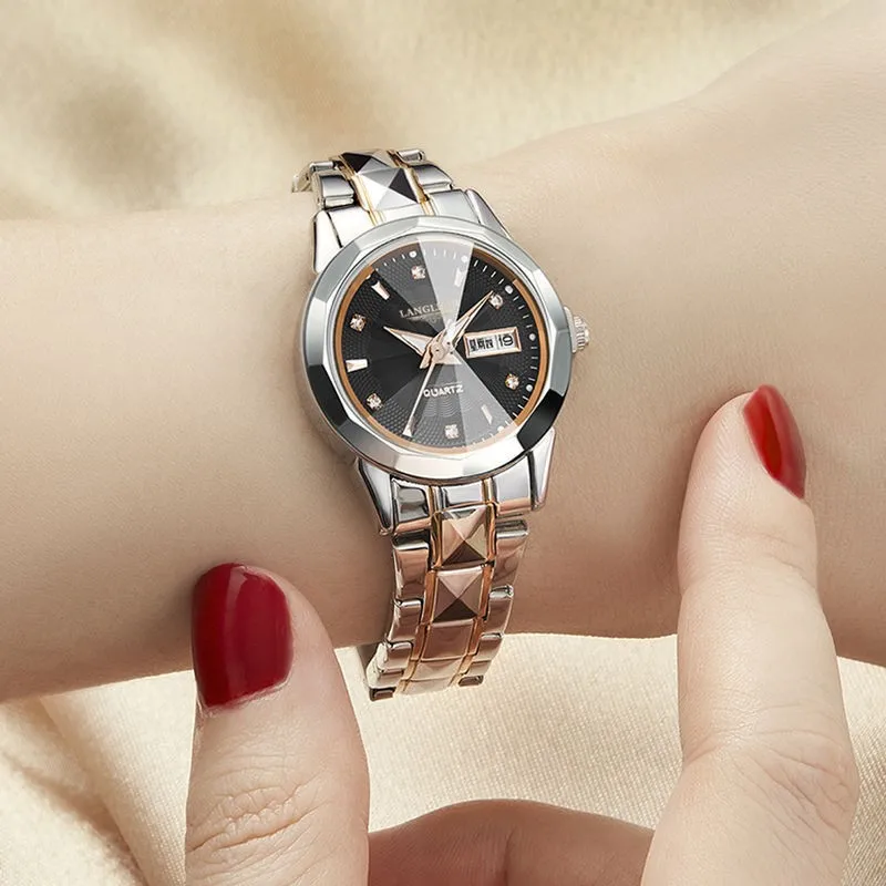 Trendy Double Calendar Double Butterfly Buckle Waterproof Night Glow Women's Watch As A Gift For Best Friends And Relatives