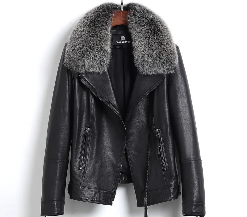 

Hot Sale 2023 Genuine Leather Jacket Winter Jacket Women Fox Fur Collar Down Jacket 100% Real Sheepskin Coat Female Bomber Jacke