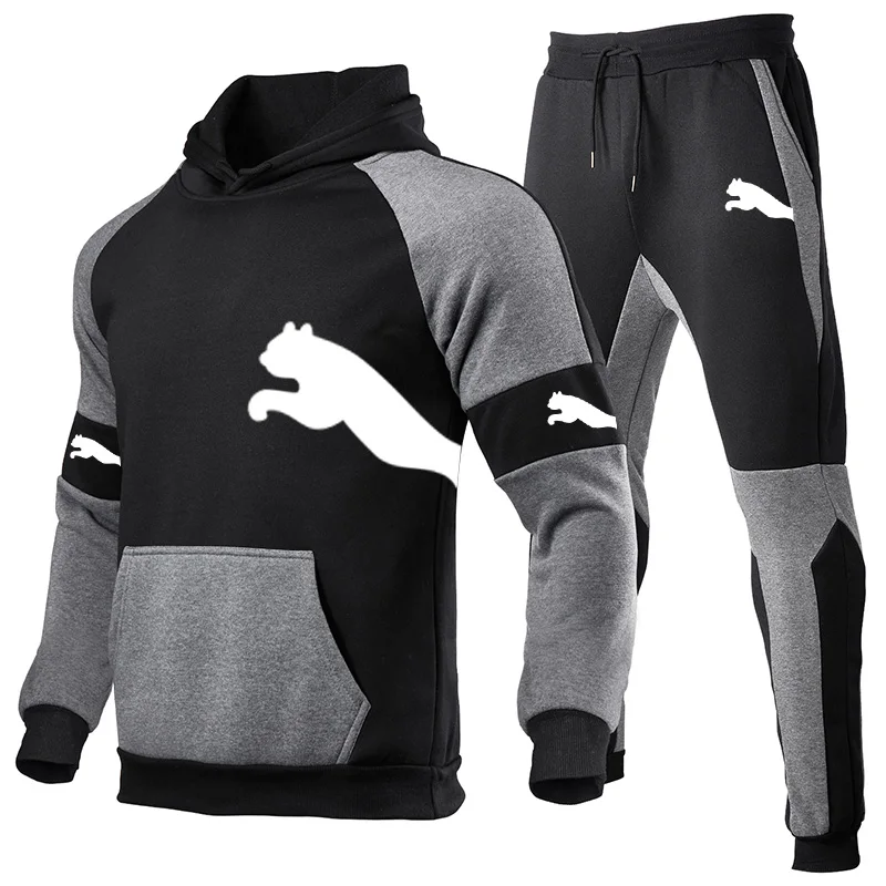 

2022 autumn and winter new men's casual stitching sweater sweatpants + two-piece high-quality fashion printing men's clothing