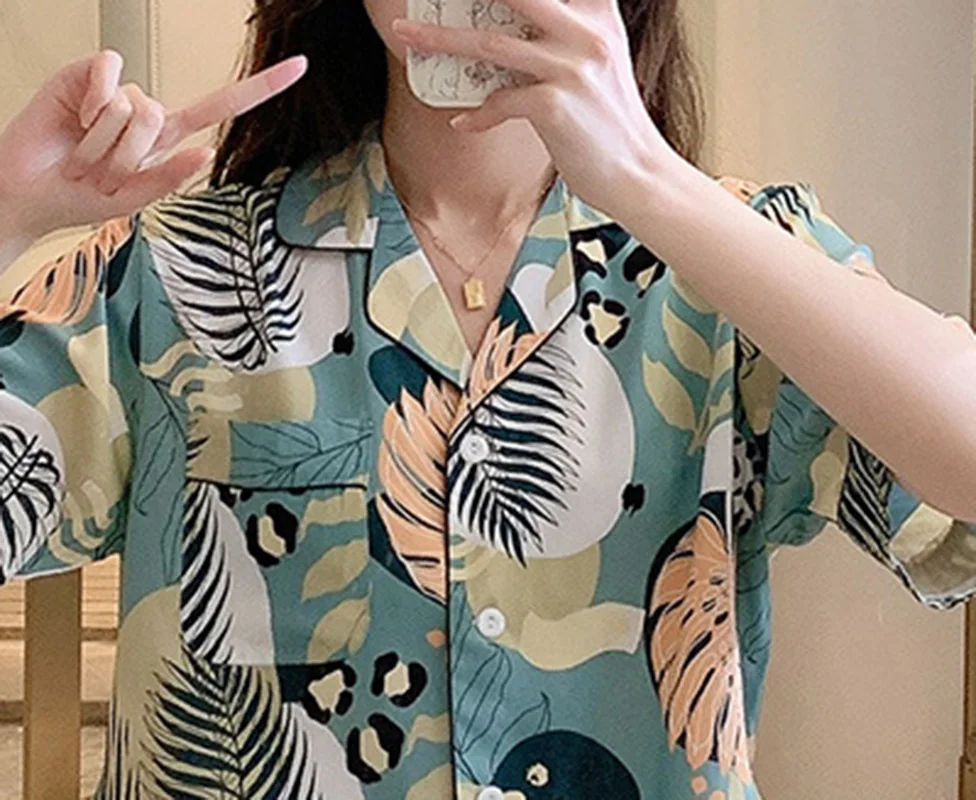 Night Wear For Women Thin Loose Sleepwear Big Size Clothing Loungewear Homewear Summer Pajamas Set Turn-down Collar Short Sleeve