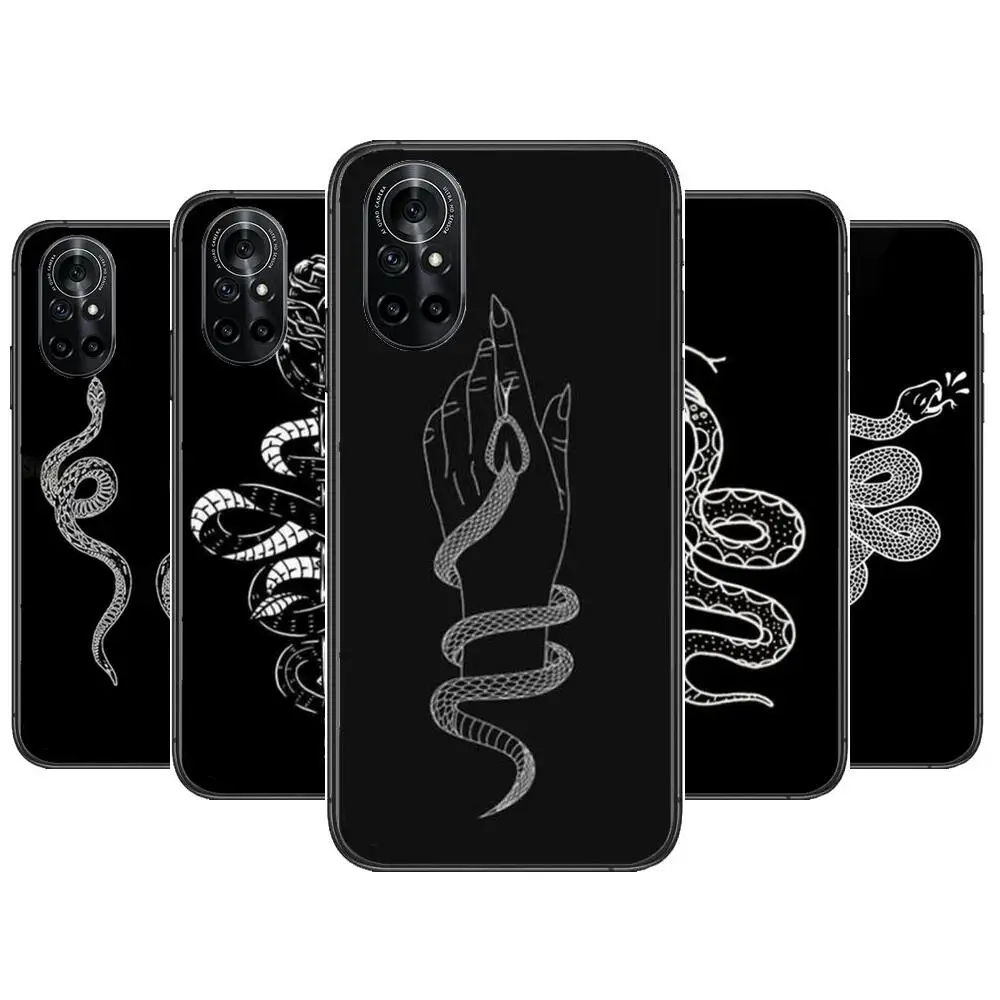

Snake Black Silicone Flower Clear Phone Case For Huawei Honor 20 10 9 8A 7 5T X Pro Lite 5G Black Etui Coque Hoesjes Comic Fas