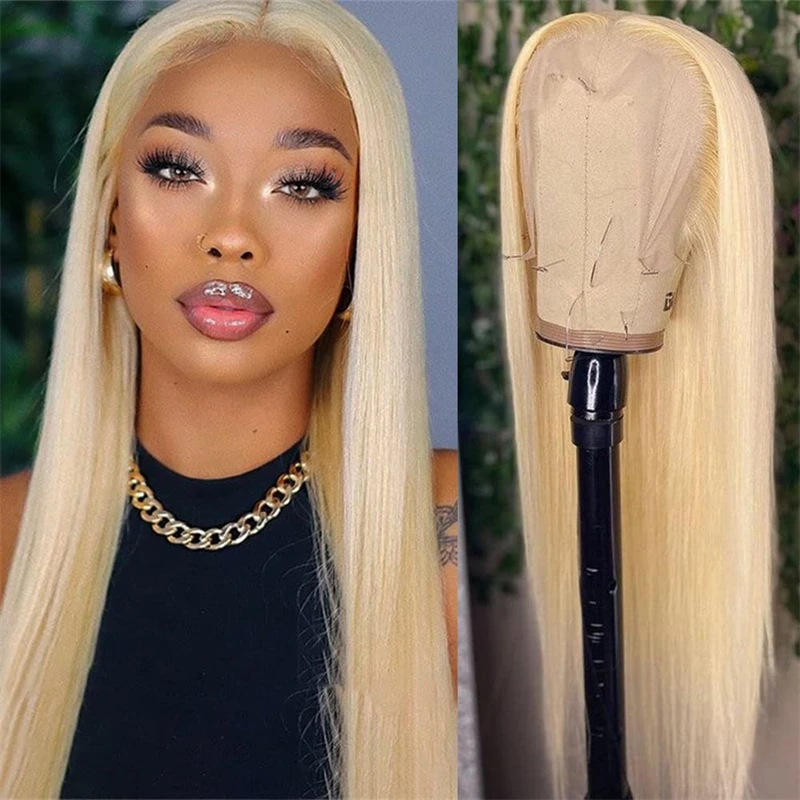 Transparent Lace Blonde Straight Mixed Human Hair Blend Synthetic Wig Pre Plucked With Baby Hair 13x4 Lace Front Wig For Women
