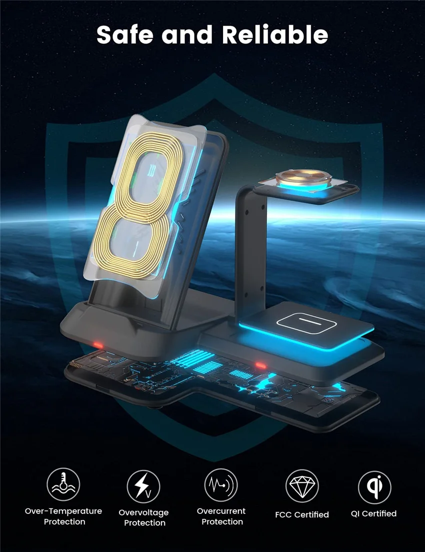 3 В 1 30В Беспроводное Зарядное Устройство Складная Станция Быстрой Зарядки для iPhone 13 12 iWatch Airpods Samsung Galaxy S21 Watch Auds on.