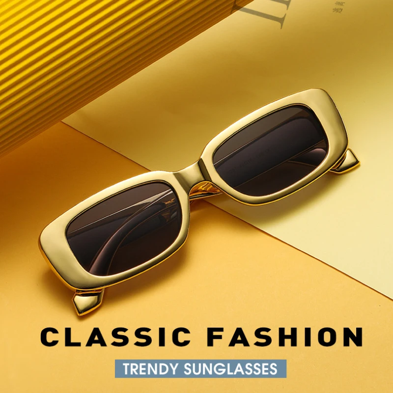 

Retro Gold Plated Sunglasses Small Vintage Women Men Brand Designer 2022 New Fashion Eyewear Cat Eye Shades Square Sun Glasses