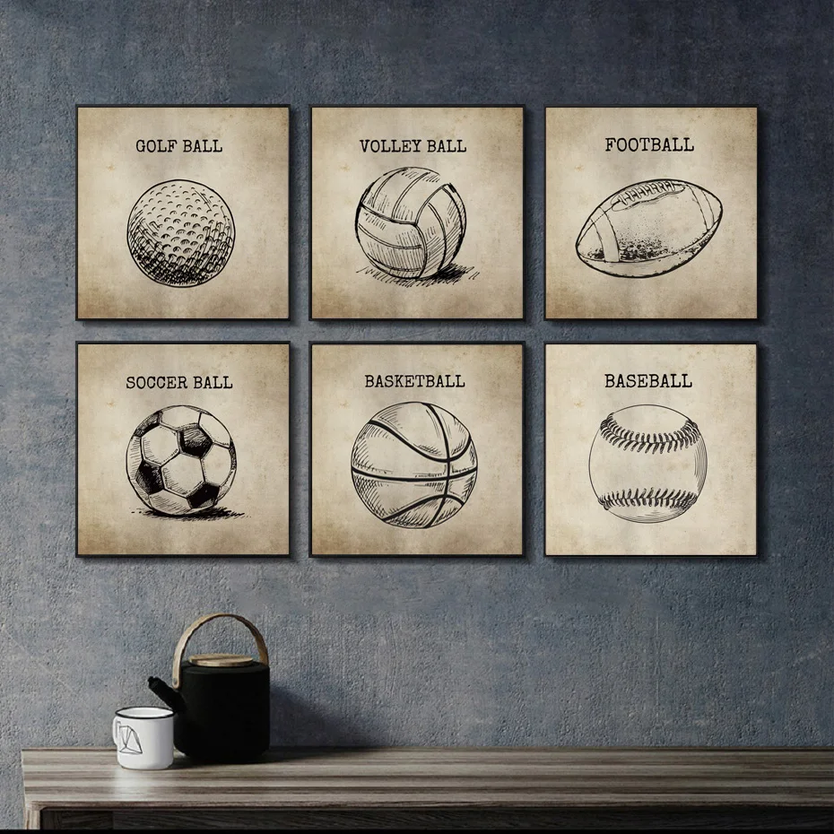 

Minimalist American Retro Sports Football Basketball Rugby Decoration Painting Poster Wall Art Bedroom Living Room Home Decorati