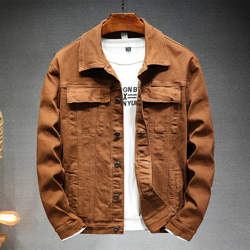 

2022 Autumn New Men's Casual Jacket Korean Style Fashion Caramel Color Slim Fit Stretch Jacket Brand Men's Clothing