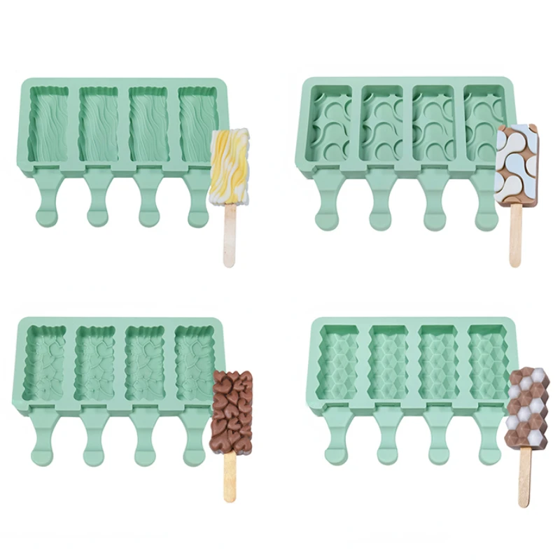 

4 Cell Silicone Popsicle Mold Ice Cream Mold Ice Cube Maker Ice Cube Tray Mould Ice Tray Mold DIY Kitchen Dessert Icemaker Tools