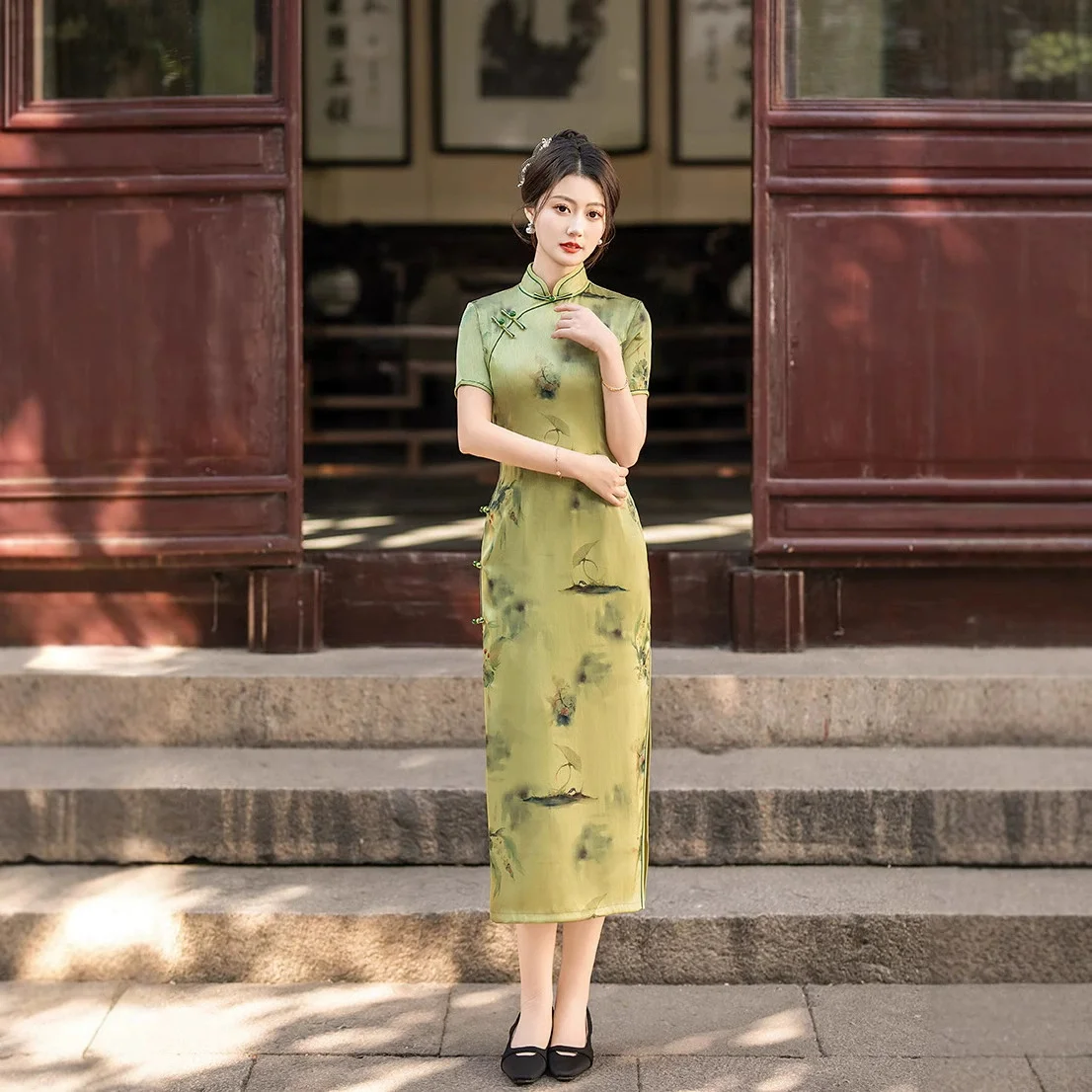 Фото Улучшенное платье Cheongsam в китайском стиле в стиле ретро, облегающее платье Cheongsam с принтом весна/лето 2022, длинное стильное платье Qipao №3