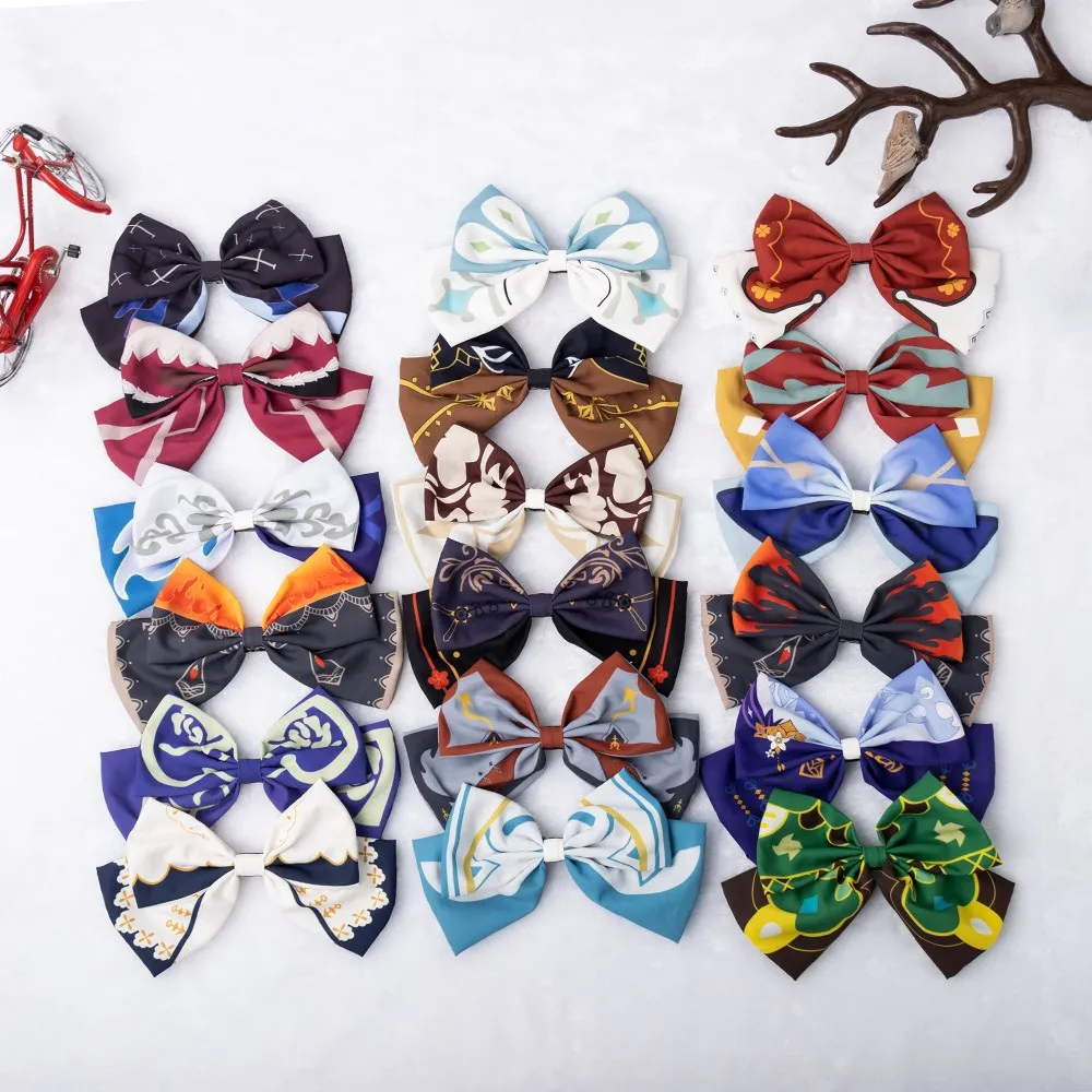 

New Genshin Impact Cosplay Bow Hair Scrunchies Clip Venti Klee Xiao Sucrose Lumine Noelle Fischl Fashion Accessories Gifts