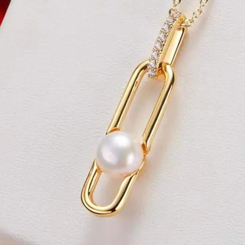 

Luxury Women Necklace 45cm Chain Gold Filled Clip Shape Natural Freshwater Pearl Necklaces Jewelry