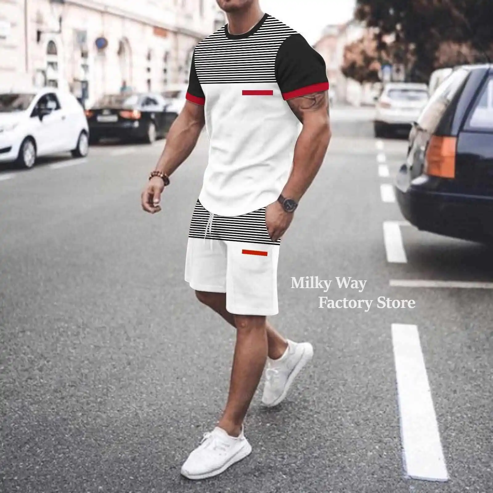 2023 New Product Recommended Summer Men's T-shirt Suit Business Casual Style Sportswear 3D Printed O-collar Oversized Tracksuit