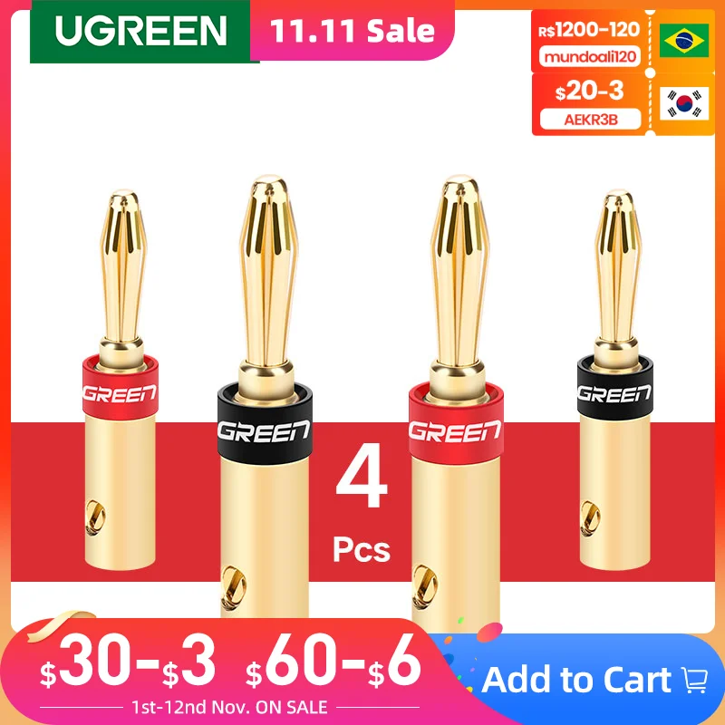 

Ugreen 4pcs Speaker Cable Banana Connector Screw Jack Plug Adapter for Speaker Wire Amplifier Audio Video Cable Banana Plug