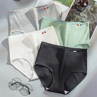cotton women underwear panties high waist briefs solid color breathable underpants seamless soft lingerie girls plus size