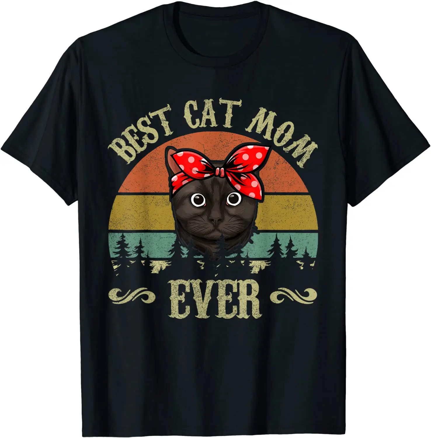 

Retro Best Cat Mom Ever Bandana Shirt For Women, Mothers Day T-Shirt