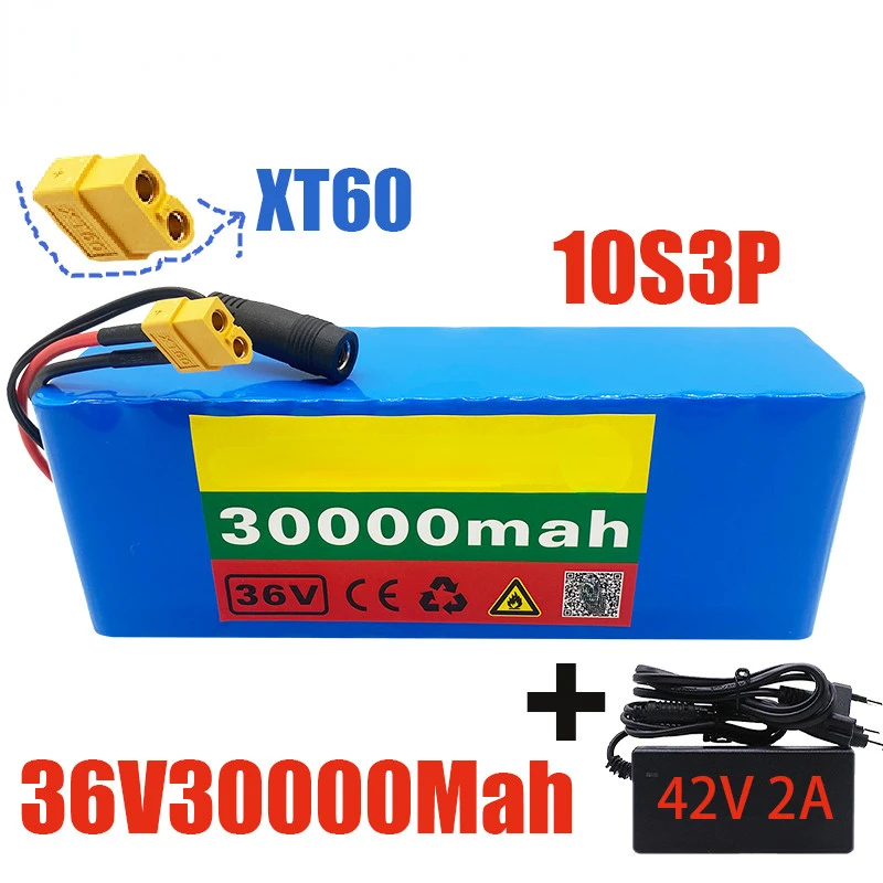

Аккумуляторная батарея 2022 10s3p 36 в 30 Ач XT60 500 Вт высокой мощности 42 В 30000 мАч для электрического велосипеда скутера BMS с зарядным устройством