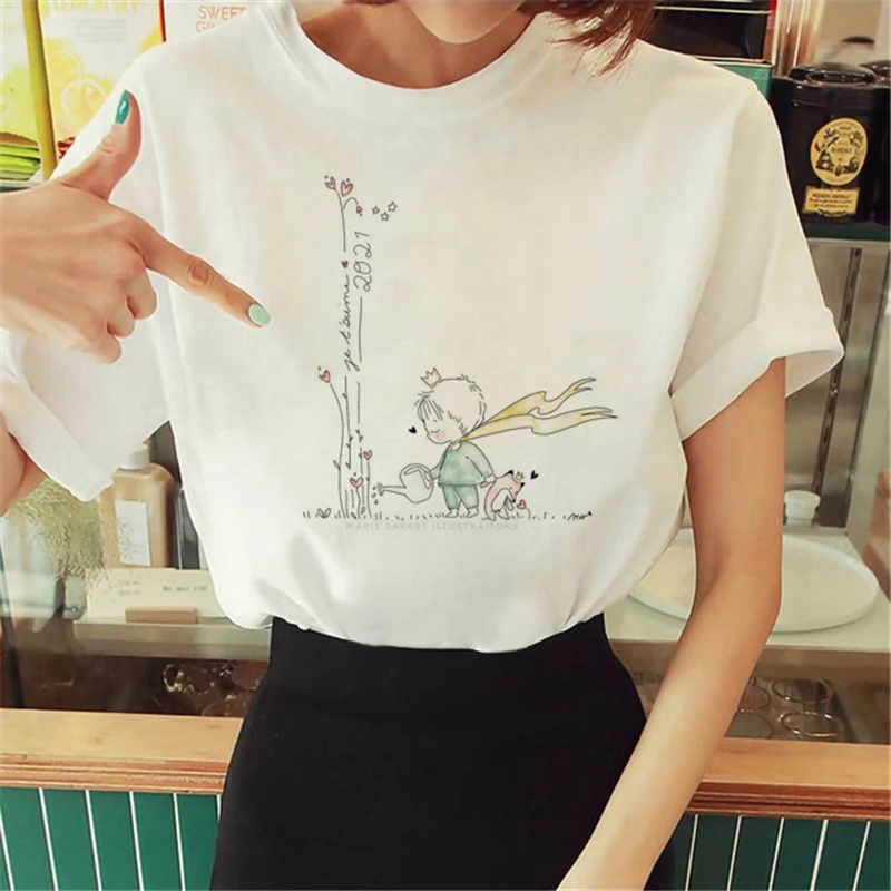 

Tshirt Little Prince Print Graphic Women's T-Shirt Little Prince Graphic Tees Vouge Shirts for women O-Neck Short Sleeve