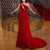 sexy one shoulder evening dresses sequin dusty rose burgundy royal blue trail mermaid shiny sparkly cocktail celebrity prom gown