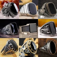 new copper material inlaid black gemstone mens ring european and american embossed fashion banquet senior diamond jewelry