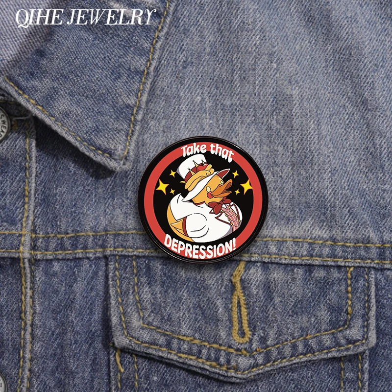 Эмалированная булавка Возьмите этот депрессионную утку брошь в стиле аниме с