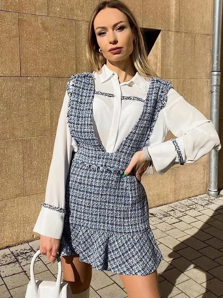 

Women 2022 Spring New Fashion Textures Vest Dress Vintage Backless Elastic Wide Straps Female Dresses Vestidos Mujer