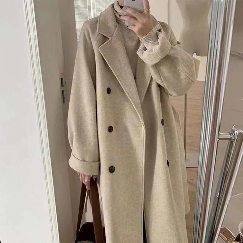 

(Yihaodi Garments) Woolen overcoat for women in the autumn and winter of 2022, new Hepburn style plus cotton, thickened double b