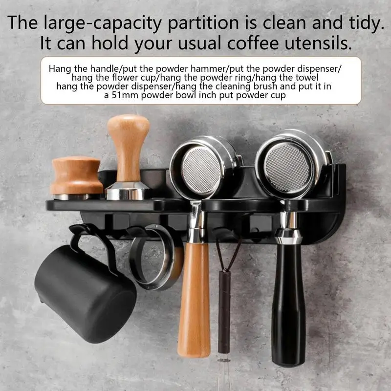 

Portafilter Holder Wall Mount Coffee Set Storage Rack Puching Free Espresso Coffee Portafilters Holder Multipurpose Storage Rack