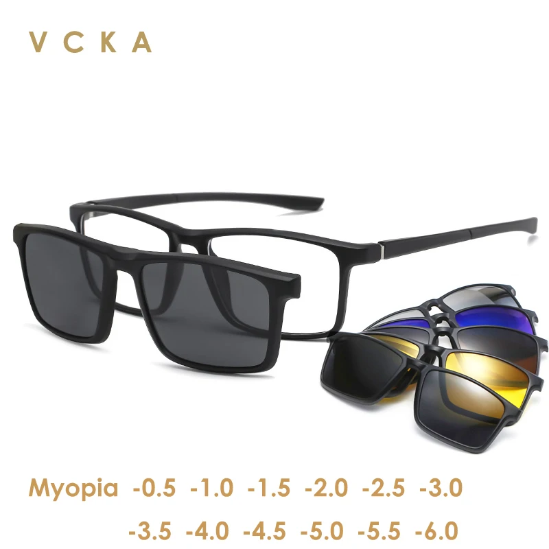 

VCKA 5+1 Retro Polarized Reading Clip Sunglasses Prescription Glasses Frame Men Women Five Magnet Set Mirror Eyewear Male